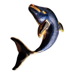 Vintage Blue and Gold Tone Jumping Dolphin Brooch Pin